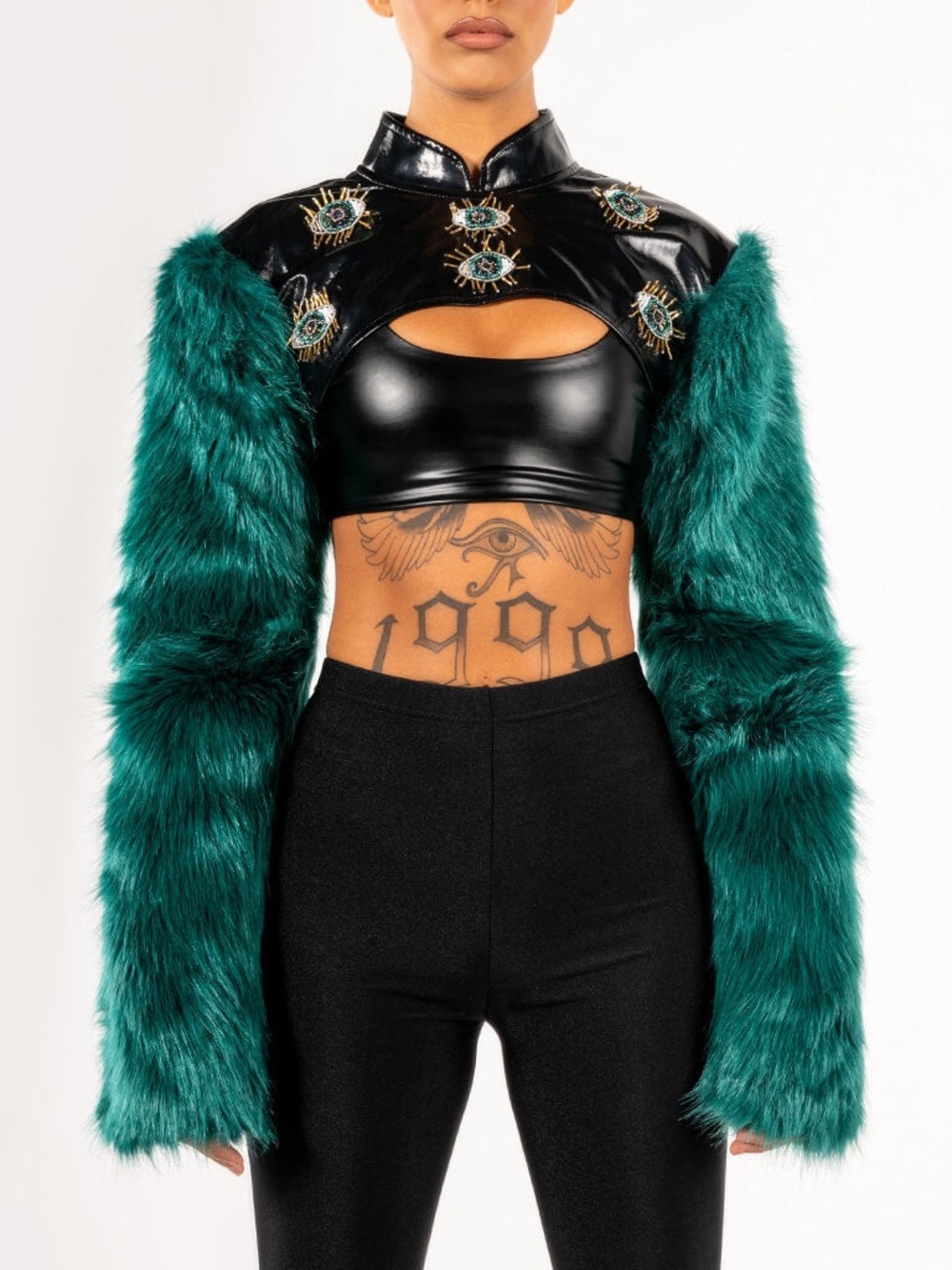 EYE OF THE BEHOLDER FAUX FUR LONG SLEEVE CROP TOP